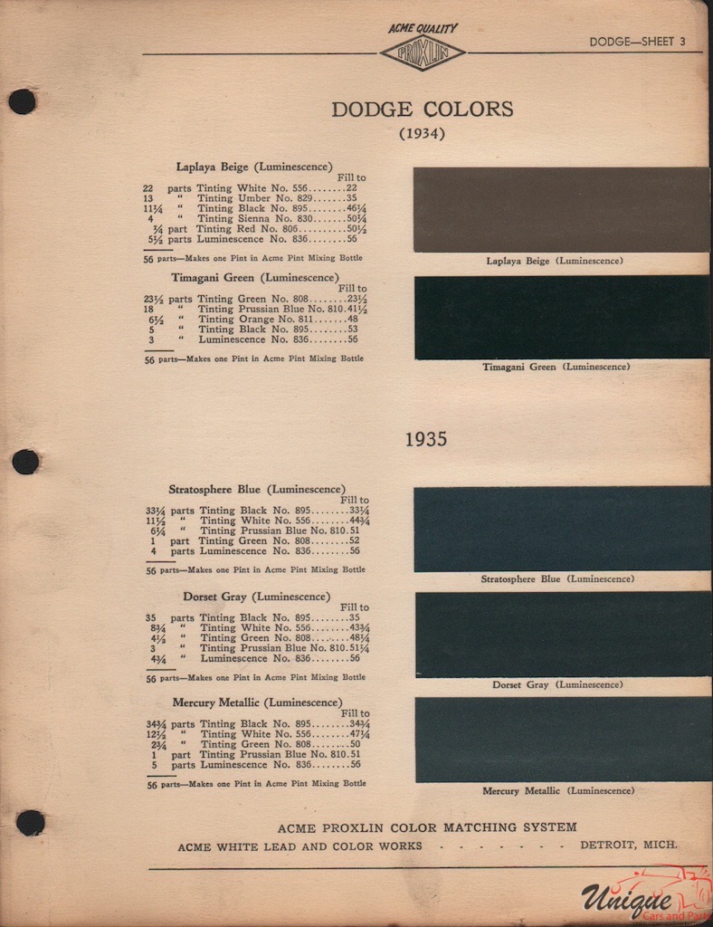 1935 Dodge Paint Charts Acme 1